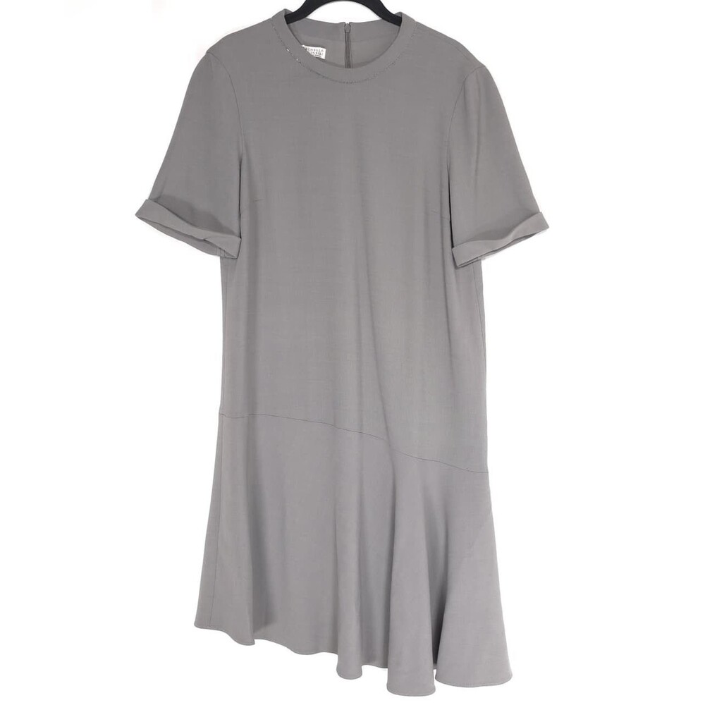 BRUNELLO CUCINELLI Gray Dress MEDIUM‎ Italy Made Wool Silk Italian Craftsmanship